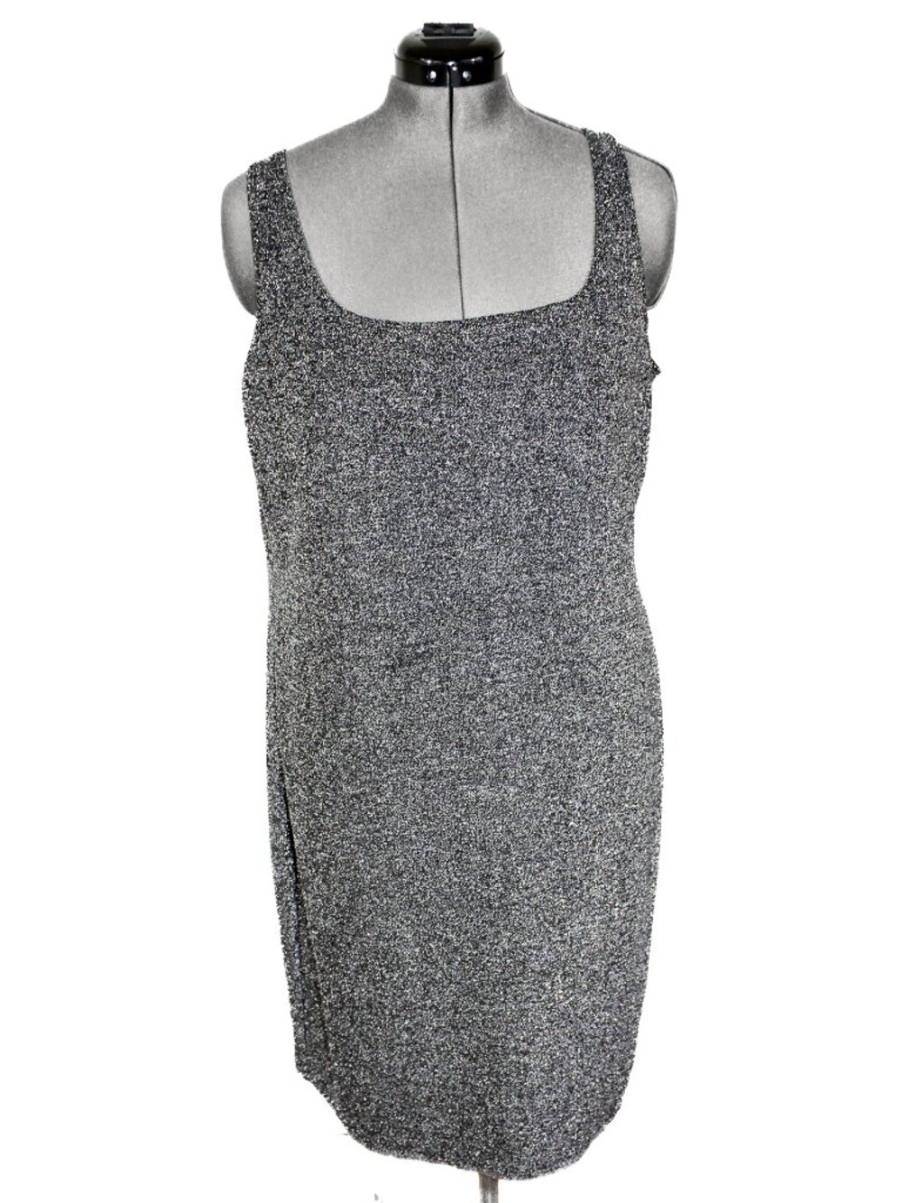 VTG BEBE 1X Silver Mini Dress Sleeveless Shimmer Y2K Plus Shiny Party Metallic